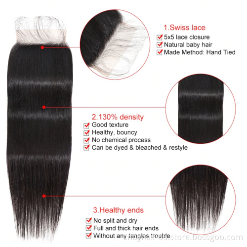 Straight 5x5 Lace Closure Big Size Pre Plucked With Baby Hair Natural Hairline Brazilian Remy Human Hair 5*5 Closure